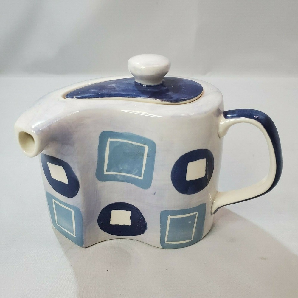 Herman Dodge and Son Curved Teapot Hand Painted Mid Century Geometric Shapes